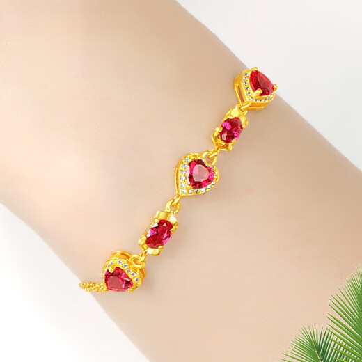 Haikai Bracelet Women's Red Gemstone Yellow Gold Bracelet Luxury Jewelry Valentine's Day Birthday Gift Yellow Gold Ruby Heart-Shaped Bracelet