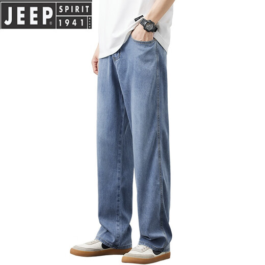 JEEP SPIRIT天丝莱赛尔牛仔裤男夏季薄款宽松直筒柔软垂顺休闲阔腿长裤子男士 1278蓝色 30 【120-129斤】