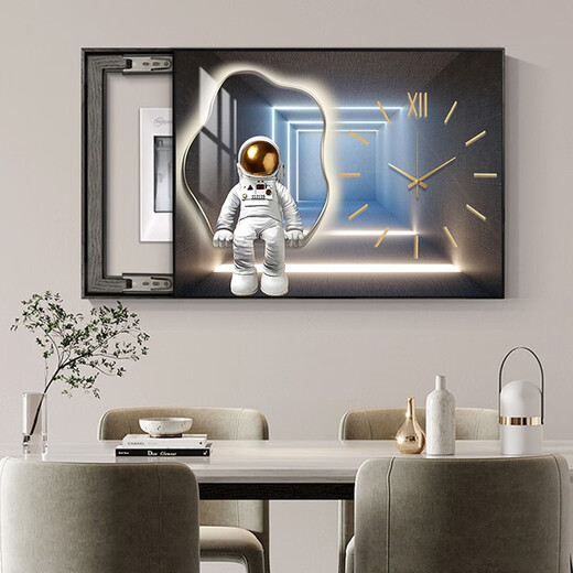 
HanXUAN (HANXUAN) light luxury meter box decoration painting with clock distribution box cover without holes Modern simple hanging painting Astronaut watch K11965 50*40cm (cover 40*30) left push and pull black frame