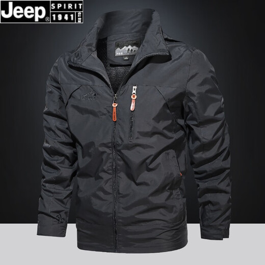 JEEP SPIRIT春秋季休闲运动外套男士大码百搭户外防水冲锋衣中青年连帽夹克薄 卡其9928 L