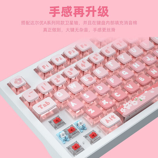 Daeryou Ek829 <Chunshan Sakura Snow> Thème mignon rose câblé sans fil 87/104 Clavier mécanique Girl Gired Office Typing Computer E-Sports Universal Spring Mountain Sakura Snow [87] Clé Version câblée Axis vert