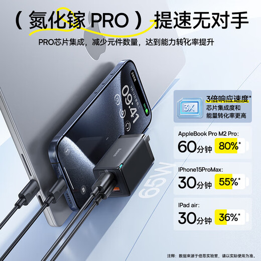 BEISI 65W GAN Ladegerät Set Multi-Port-Typ-C Schnellladeskopf kompatibel mit PD45W Apple 16 Samsung Huawei Handy MacBook Pro-Laptop-Verkabelung