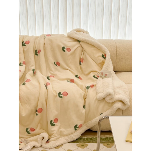 瑞琴ins奶油郁金香羊羔绒毛毯牛奶绒秋冬盖毯保暖沙发装饰午睡小毯子 蓝底熊猫 单人毯150*200cm(约1.6kg)【加厚