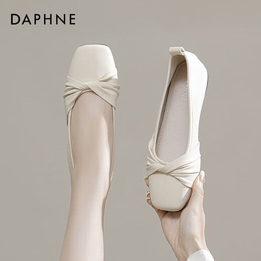 Daphne (Daphne) offizielle Single-Schuhe für Frauen 2025 Französisch und Herbst Neue französische sanfte Mutterschuhe flacher Sohle flacher Mund Einspitzenschuhe für Frauen Aprikosenfarbe [flache Sohle bequeme Einzelschuhe] 37