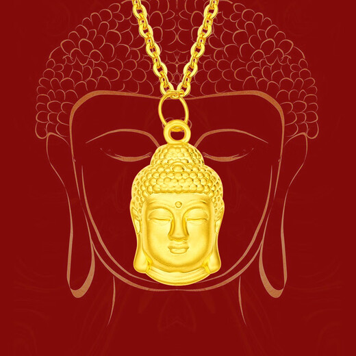 Buddha head pendant in the middle, solid silver necklace for men and women, gold-wrapped silver Tathagata Buddha statue, eternal peace for couples, small Buddha head pendant (red rope necklace), gold about 0.3g