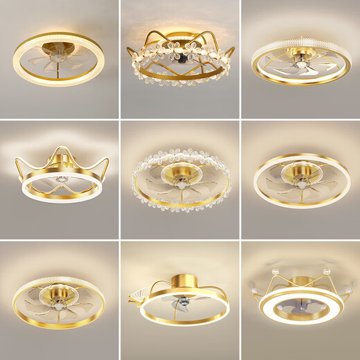 XMSJ Light Luxury Crystal ventilador Light Techo Restaurante Restaurante moderno Simple Home Use Prichi Chip RA97 12033 Oro