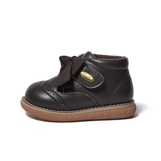 Snoffy children's cotton shoes winter plus velvet girls' comfortable cotton shoes to keep warm baby high-top toddler cotton shoes retro brown 28