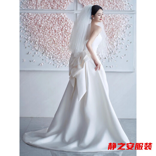 
Mafeixuan French satin light wedding dress new style bride simple strapless tiara small tail white welcome dress white wedding dress + butterfly S 160