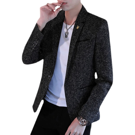 Playboy suit men's autumn and winter casual men's single Western Korean version slim fashion youth small suit j plus velvet jacket men's trendy K03 black regular style 2XL135-150Jin Jin is equal to 0.5 kg wear