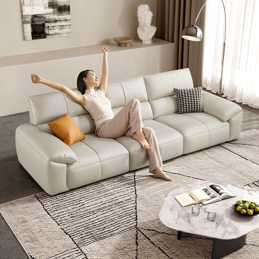 
Gujia Home Light Luxury Style Piano Key Modern Top Cowhide Sofa Living Room 2025 New Large Sitting Deep Feather 1307/1381 Standard Edition 1307 [Black] Three-person 2.81m