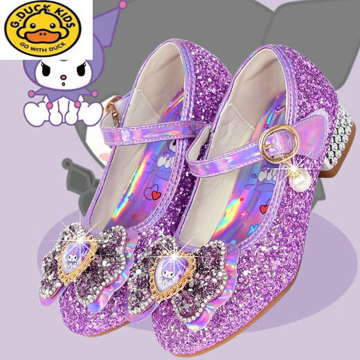 G.duck Girls High Heels Spring and Autumn Kuromi Children's Shoes Children's Purple Princess Crystal Soft Sole Shoes Children's Leather Shoes Purple Size 26 / Inner Length 16.8cm