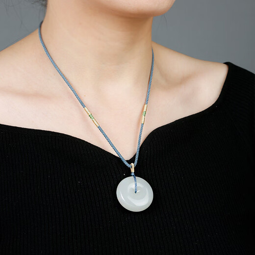 Colorful Yunnan Hotan Jade Peace Buckle Pendant Blue and White Jade Pendant Men and Women Couple Jade Pendant Jade Pendant Necklace Valentine's Day Gift