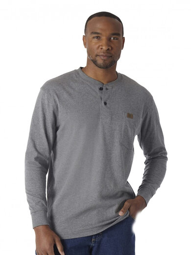 Wrangler Men's Long Sleeve Solid Henley Shirt Charcoal Gray Large