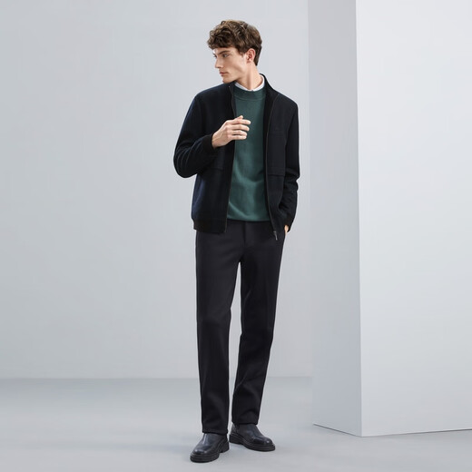 Qipai Wool Blended Jacket Men's Autumn and Winter New Business Casual Stand Collar Windproof Wool Jacket Men's Jacket Dark Green - Upgraded Version M (170/88A)