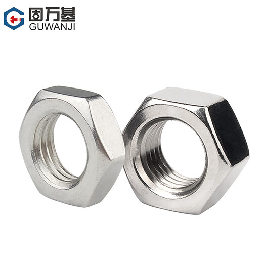 Guwanji 304 stainless steel fine thread hexagonal nut, hexagonal filament nut collection, flat thin fine thread hexagonal nut, M10*1.0 thread, 5 pieces, thin style
