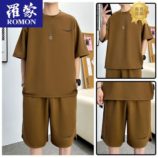 ROMON 2025 Summer informal Sports Casta delgada de los hombres Desdecables pantalones cortos de manga corta Conjunto de dos piezas de dos piezas de ropa para hombres Tz683dt White Short Manga + pantalones cortos M