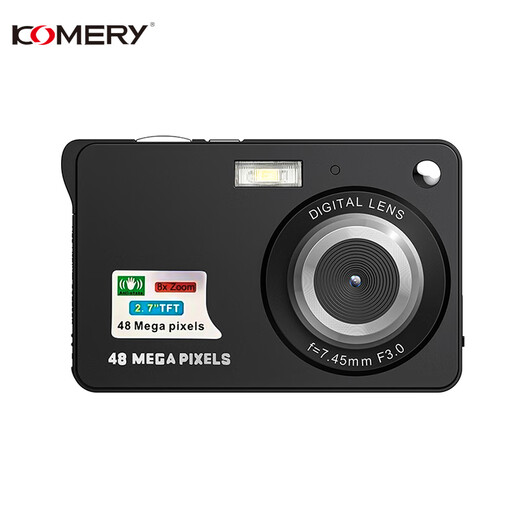 Komery Nueva máquina de tarjeta CCD 48 millones de alta definición Cámara digital Digital Home Ligera y compacta Macro Selfie Travel Shooting Máquina de grabación de video CDF3 Negro
