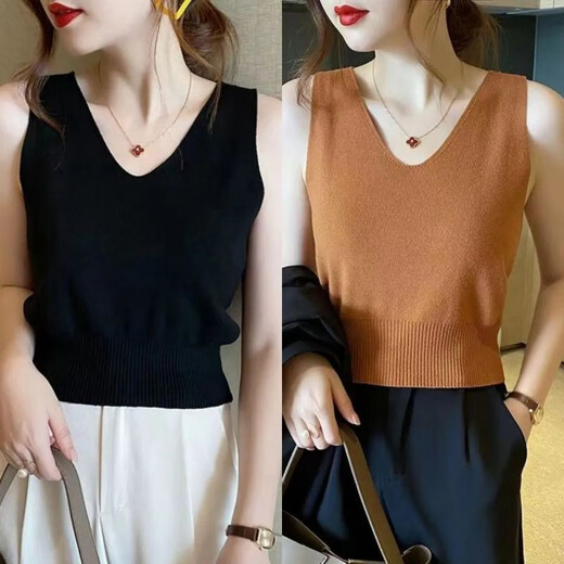 Yuyixiang V-Ausschnitt Ice Seidenschlinge Weste für Frauen 2025 Sommer im Freien schlank und vielseitig atmungsaktive Taille-Strick-Basishemd Khaki + Apricot L Empfohlen 116-130jin [Jin entspricht 0,5 kg]