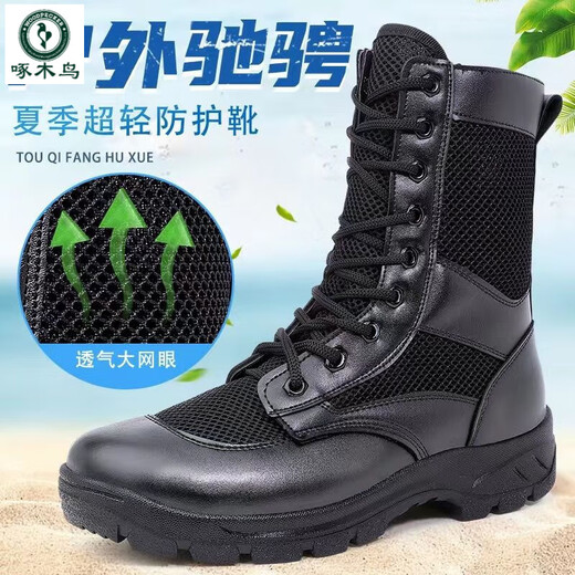 啄木鸟马丁靴男真皮作战靴超轻减震户外透气登山靴保安鞋羊毛靴靴子男 网眼款[大网孔] 40 [质量三包-码数偏大]