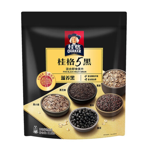 桂格即食燕麦片1000g/1478g袋装 免煮代餐早餐麦片 早餐搭配 膳食纤维 五黑麦片518g*2袋