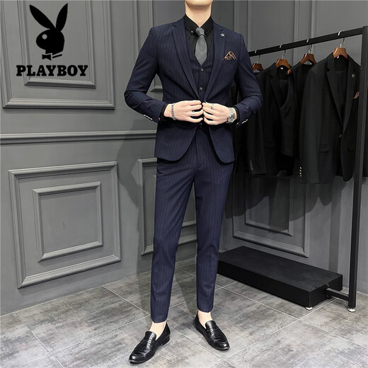 Playboy wedding suit men's high-end 2025 new business men's double-breasted casual wedding suit jacket dark green XL recommended 140Jin Jin equals within 0.5kg