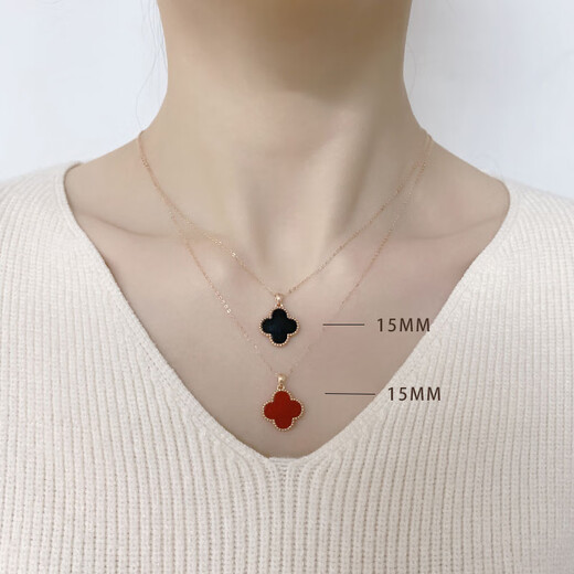 18K gold four-leaf clover pendant color gold rose gold gold necklace au750 clavicle chain gift for girlfriend's mother 18K gold rose gold (single pendant) 15mm white mother-of-pearl