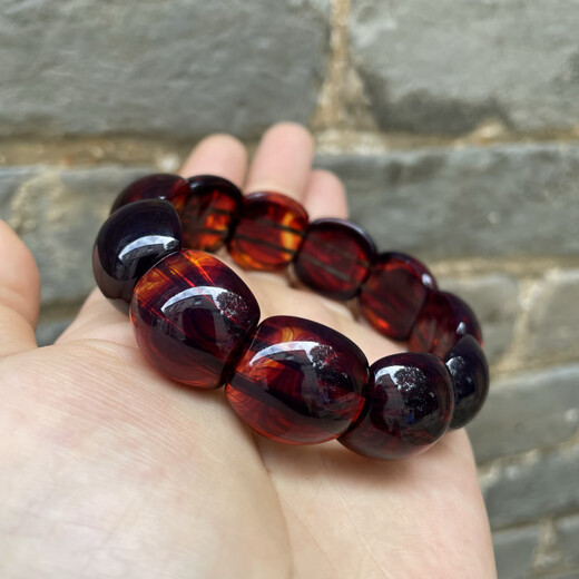 Yuze natural amber Polish blood amber hand row beeswax bracelet old type beads flat beads men and women gift box gift box
