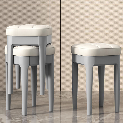 Aimeisui dining chair home modern minimalist living room and restaurant stackable stool solid wood light luxury round stool dressing table square chair solid wood stool surface white