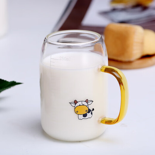 Manyuan Gong children's milk cup with scale for breakfast, special soy milk yogurt water cup for drinking milk powder at home, micro citrine handle cup - single cup