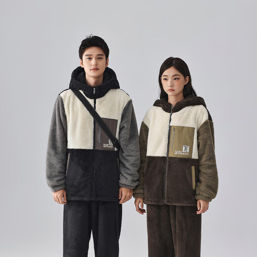 Kissing Cat Soft Velvet Autumn and Winter Couple Pajamas Women's Warm Thickened Men's Suits Home Clothes Can Be Weared Outside 4704 Elegant Gray Men's Style L