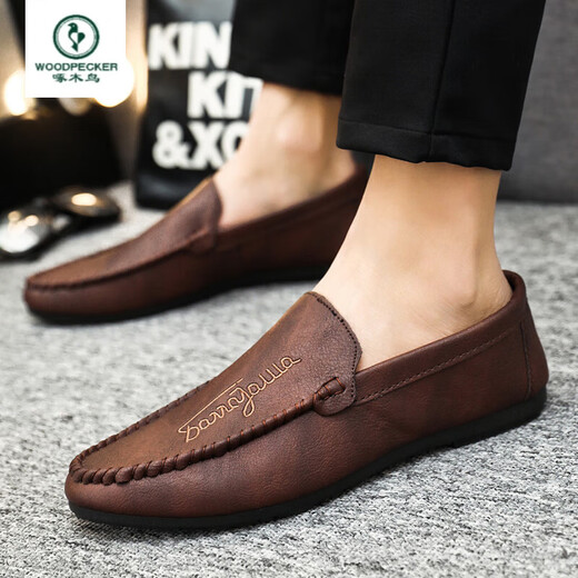 Woodpecker offizielles Pferd Bit Sleber Herren Sommer vielseitig koreanische Hundeschuhe Fashion Casual One-Play D838 Brown + Anti-Odor Innensohle 42-Top 10 Marken-Flaggschiffs authentische Größe außerhalb der Größe Sonderpreise