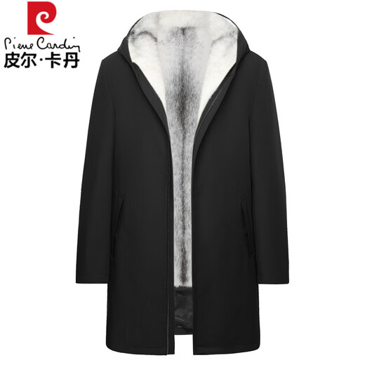 Pierre Cardin parka men's full mink mink liner mink sleeves fur integrated fur hooded mid-length mink coat black - imported light gray mink mink sleeves 5XL 180-210Jin Jin equals 0.5 kg