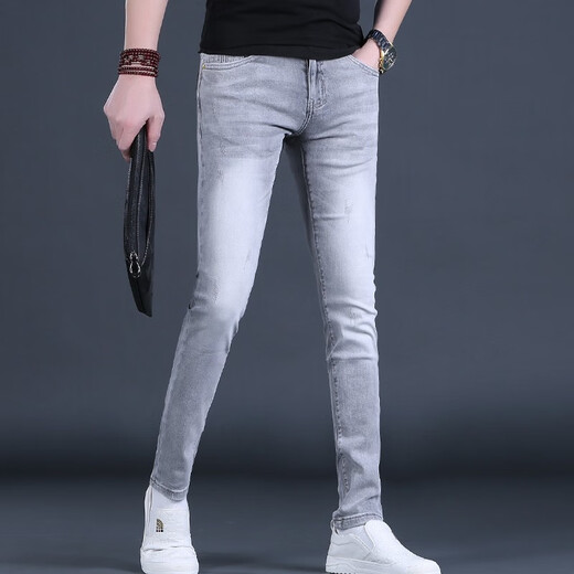 
KuRenTou high-end jeans for men's trendy versatile slim-fitting long pants for 2025 spring and summer new men's pants 1048 black regular 28