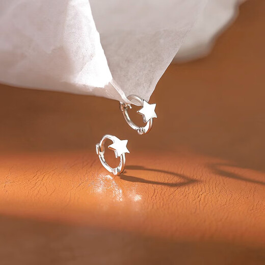Core luxury pure S999 pure silver star earrings for women plain hoops light luxury ear buckles high-end 2025 new earrings niche ear jewelry S999 silver earrings pair