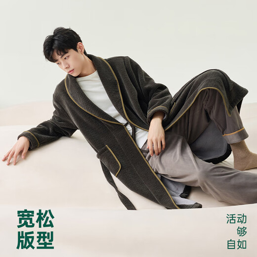 Anzhiban Couple Pajamas New Style Pet Antistatic Warm Double Layer Temperature Locking Composite Velvet Cardigan Bathrobe Home Clothes A Whale Gray XL