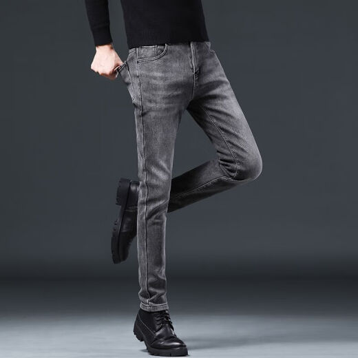 
AEMAPE American Apple high-end jeans men's slim straight summer thin elastic small feet casual long pants men 1049 grey regular size 32 size waist circumference 2 feet 5 suitable for 130-140Jin [Jin equals 0.5 kg]