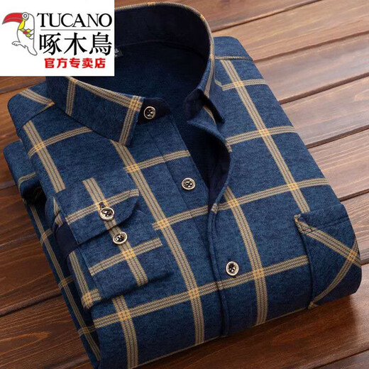 Woodpecker (TUCANO) men's warm shirt with velvet thickened plaid long-sleeved shirt casual trend middle-aged and elderly father-father suit (2 pieces) HB685+HB684 plus velvet 2XL suitable for 140 Jin [Jin equals 0.5 kg] - 159 Jin [Jin equals 0.5 kg]