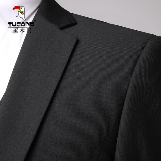 Woodpecker suit suit men's suit trousers business casual formal fit no-iron elastic versatile professional attire men's suit black two buttons (suit + trousers) 175/L