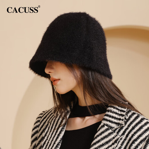 CACUSS Hat Women's Winter Warm Fisherman Hat Big Head Circumference Plush Bucket Hat Fashionable Face-Showing Small Thickened Basin Hat Black