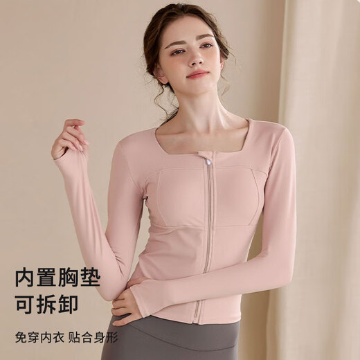 Xue Qianman Yoga Wear Jacket Top Women's Slim Fit Sports Running Quick-Drying Pilates Fitness Long Sleeve Autumn and Winter with Breast Pad