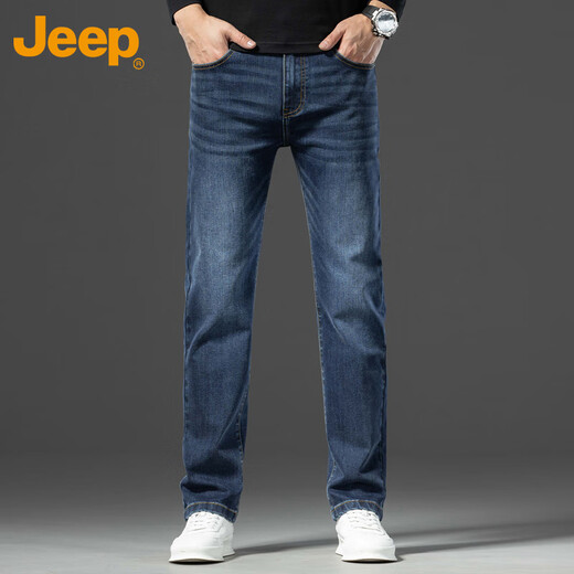 Jeep (JEEP) jeans men's summer straight-leg casual pants men's business trend slim men's pants blue 32