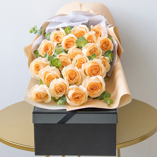 Laiji Valentine's Day Flower Express Rose Gift Box Bouquet Confession to Girlfriend Birthday Gift Nationwide Citywide Delivery 19 Champagne Rose Gift Box