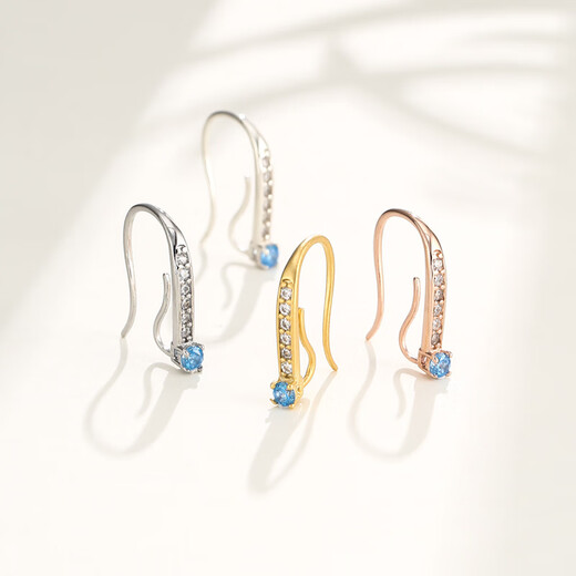 Fat Donglai same style 18k gold earring accessories diy silver inlaid diamond gold ear hook empty support pearl ear hanging small hole drop ear green diamond white l gold pair