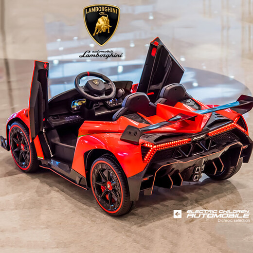 Baby Tiger Lamborghini children's electric car four-wheel sports car with remote control car baby toy car for little boys and girls can seat people four-wheel drive black large battery + soft wheels
