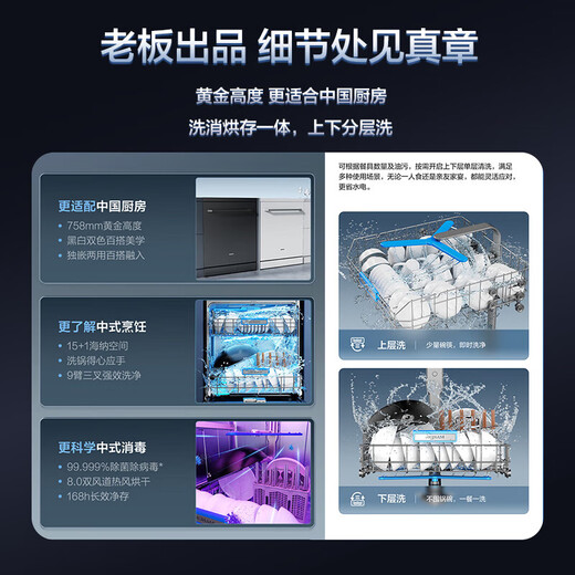 Robam Sky Realm Dishwasher 15 sets embedded independent dual-purpose heavy oil removal fully automatic household sterilization dishwasher first-class water efficiency long-lasting storage F80X F80X Qingyanbai 99.999% sterilization 15 sets nine-arm three-fork spray wash