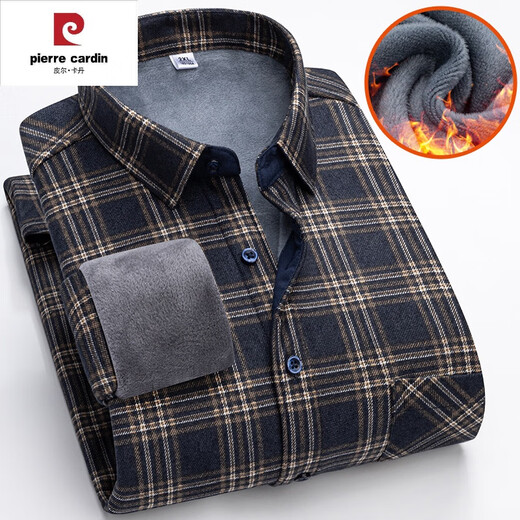 皮尔卡丹（pierre cardin）冬季加绒保暖衬衫男士格子衬衣长袖加厚男装秋冬季中老年爸爸装上 9902 2XL 135-155斤