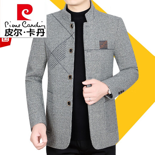 皮尔卡丹（pierre cardin）商务休闲羊毛呢夹克外套男秋季2022新款帅气立领中年爸爸装上衣服 C82163灰色 185/XXL