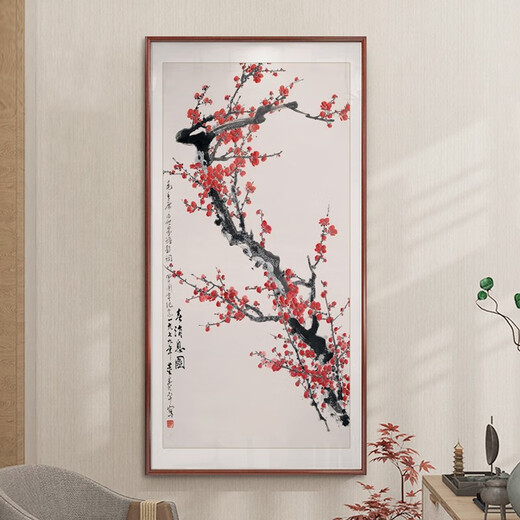 Good wood, new Chinese style bamboo sign for peace, entrance hall decorative painting, corridor aisle, ink Chinese painting, bamboo hanging painting, hand-painted E1-bamboo sign for peace-elegant mahogany frame 60*120CM-high-definition giclee SA1