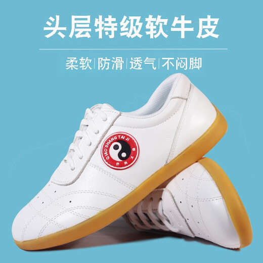 乔尚太极鞋女春夏男武术鞋牛筋底软皮太极拳练功比赛训练鞋 白色5155 40