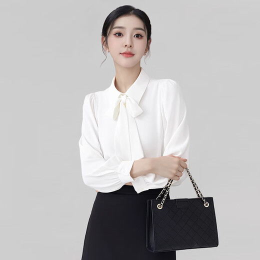 Troman 1-shirt 2-wear no-iron removable bow white shirt women's long-sleeved professional wear formal top interview shirt